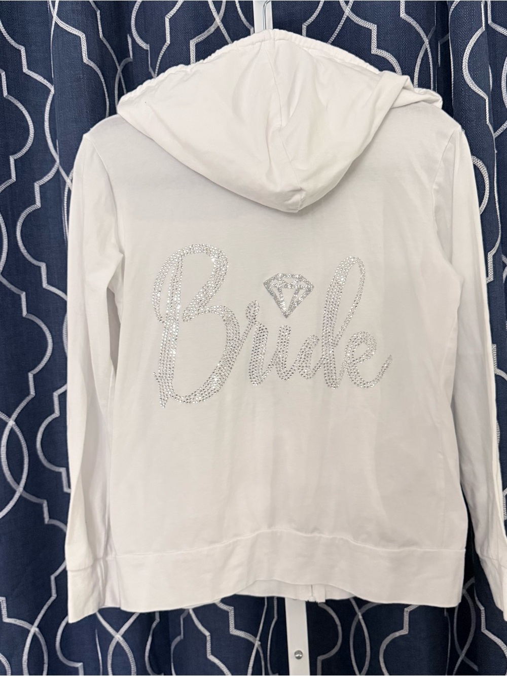 Bride Rhinestone Lightweight Hoodie - White Size Small C13